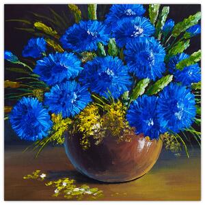 Obraz modrých květů ve váze (30x30 cm)