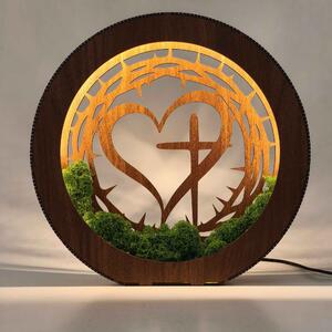 Stmívatelná LED lampa Srdce s křížem | JEZUE: HDF - Ořech 20 cm 4780-115105 LED0609