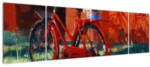 Obraz červeného kola, akrylová malba (170x50 cm)