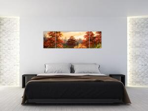 Obraz řeky v podzimní krajině, olejomalba (170x50 cm)