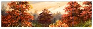 Obraz řeky v podzimní krajině, olejomalba (170x50 cm)