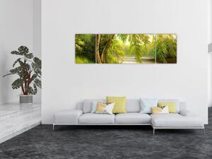 Obraz - Vrba u jezera, olejomalba (170x50 cm)