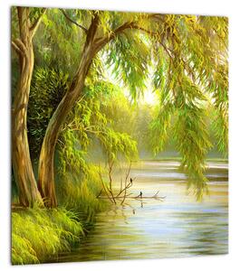 Obraz - Vrba u jezera, olejomalba (30x30 cm)