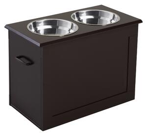 PAWHUT Stolek pro psy se 2 miskami a skříňkou 60 x 41 x 30 cm hnědá