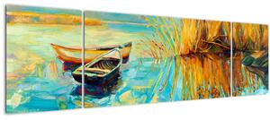 Obraz - Jezero s loďkami (170x50 cm)