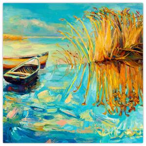 Obraz - Jezero s loďkami (30x30 cm)
