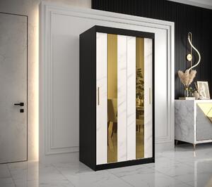 Šatní skříň Abi Golden Pole Barva korpusu: Černá, Rozměry: 200 cm, Dveře: Černý Marmur + zlaté zrcadlo