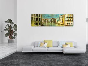 Obraz - Benátský kanál a gondoly (170x50 cm)