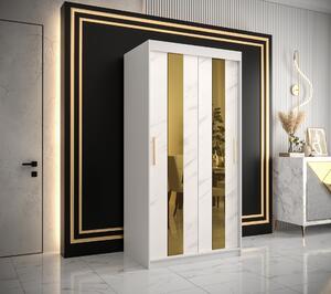 Šatní skříň Abi Golden Pole Barva korpusu: Černá, Rozměry: 120 cm, Dveře: Bílý Marmur + zlaté zrcadlo