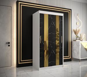 Šatní skříň Abi Golden Pole Barva korpusu: Bílá, Rozměry: 150 cm, Dveře: Bílý Marmur + zlaté zrcadlo