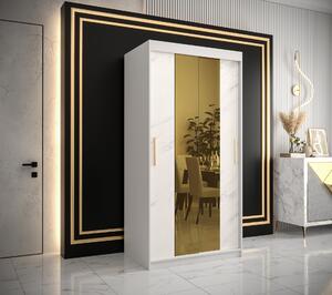 Šatní skříň Abi Golden T1 Barva korpusu: Černá, Rozměry: 200 cm, Dveře: Bílý Marmur + zlaté zrcadlo
