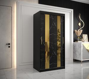 Šatní skříň Abi Golden Pole Barva korpusu: Černá, Rozměry: 100 cm, Dveře: Černý Marmur + zlaté zrcadlo