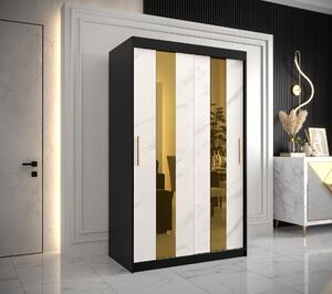 Šatní skříň Abi Golden Pole Barva korpusu: Bílá, Rozměry: 150 cm, Dveře: Bílý Marmur + zlaté zrcadlo