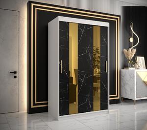 Šatní skříň Abi Golden Pole Barva korpusu: Černá, Rozměry: 150 cm, Dveře: Bílý Marmur + zlaté zrcadlo