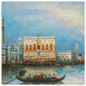 Obraz - Gondola projíždějící Benátkami, olejomalba (30x30 cm)