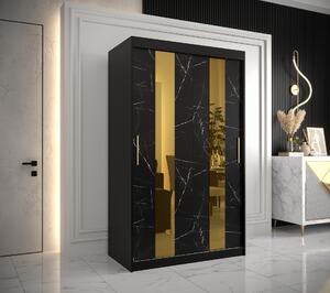Šatní skříň Abi Golden Pole Barva korpusu: Černá, Rozměry: 120 cm, Dveře: Černý Marmur + zlaté zrcadlo