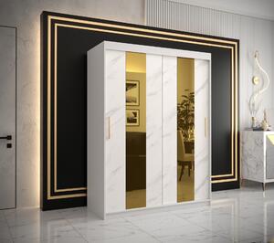 Šatní skříň Abi Golden Pole Barva korpusu: Bílá, Rozměry: 100 cm, Dveře: Černý Marmur + zlaté zrcadlo