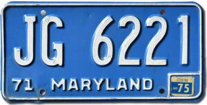 Americká SPZ Maryland 1971 Blue JG 6221