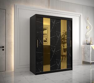 Šatní skříň Abi Golden Pole Barva korpusu: Černá, Rozměry: 150 cm, Dveře: Černý Marmur + zlaté zrcadlo