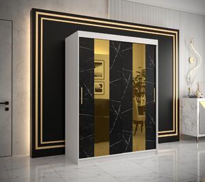 Šatní skříň Abi Golden Pole Barva korpusu: Černá, Rozměry: 100 cm, Dveře: Bílý Marmur + zlaté zrcadlo