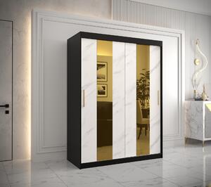 Šatní skříň Abi Golden Pole Barva korpusu: Bílá, Rozměry: 200 cm, Dveře: Černý Marmur + zlaté zrcadlo