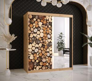 Šatní skříň Abi Drewno 2 Barva korpusu: Bílá, Rozměry: 180 cm, Dveře: Drewno - dřevo + zrcadlo