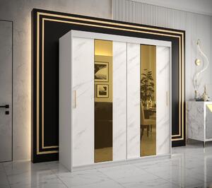 Šatní skříň Abi Golden Pole Barva korpusu: Bílá, Rozměry: 180 cm, Dveře: Bílý Marmur + zlaté zrcadlo