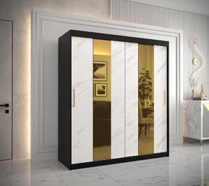Šatní skříň Abi Golden Pole Barva korpusu: Černá, Rozměry: 180 cm, Dveře: Bílý Marmur + zlaté zrcadlo