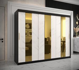 Šatní skříň Abi Golden Pole Barva korpusu: Černá, Rozměry: 250 cm, Dveře: Bílý Marmur + zlaté zrcadlo