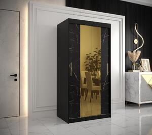 Šatní skříň Abi Golden T1 Barva korpusu: Černá, Rozměry: 100 cm, Dveře: Černý Marmur + zlaté zrcadlo