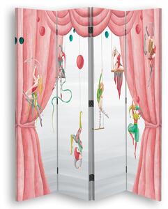 Paraván Cirkusoví akrobati a růžový závěs Rozměry: 145 x 170 cm, Provedení: Klasický paraván