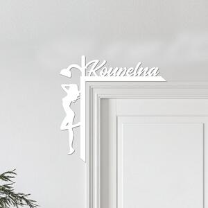 Dřevěná cedulka do rohu dveří Koupelna | Rozměry (cm): 20x18 | Zvolte barvu dekoru: Bílá