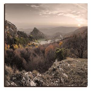 Obraz na plátně - Podzimní krajina při západu slunce, Slovensko, Vrsatec - čtverec 3260FA (50x50 cm)