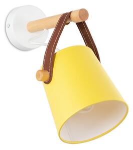 Light for home - Nástěnné svítidlo se stínítkem z textilu v žlutém provedení 60201 "RIONI", 1x40W, E27, bílá, přírodní olše, hnědá kůže
