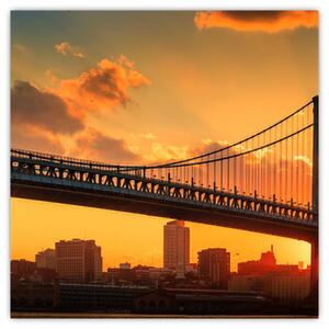 Obraz - Západ slunce nad mostem Bena Franklina, Filadelfie (30x30 cm)