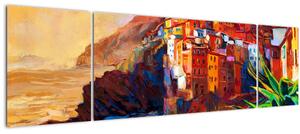 Obraz - Vesnice na pobřeží Cinque Terre, Italská riviéra, moderní impresionismus (170x50 cm)