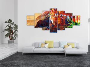 Obraz - Vesnice na pobřeží Cinque Terre, Italská riviéra, moderní impresionismus (210x100 cm)