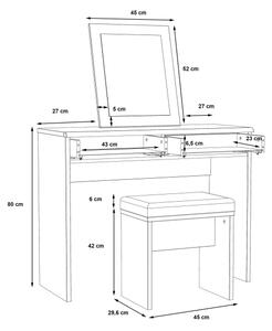 Toaletní stolek JUNO + taburet 45x29,6 cm hnědá/černá