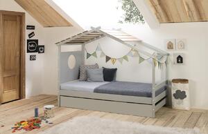 Světle šedá lakovaná dětská postel Marckeric Nayah 90 x 190 cm se zásuvkou