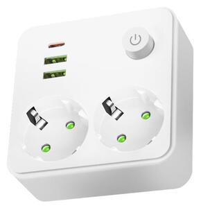 Rozbočovací zásuvka s vypínačem LINEA 2x230V + 3xUSB A/C SCHUKO bílá