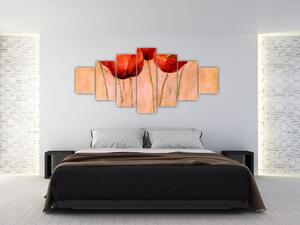 Obraz - Červené tulipány (210x100 cm)