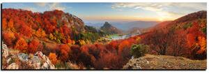 Obraz na plátně - Podzimní krajina při západu slunce, Slovensko, Vrsatec -panoráma 5260A (105x35 cm)