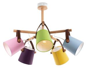 Light for home - Lustr na tyči s dřevěnými prvky a koženými řemínky 60655 