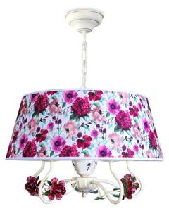 Light for home - Závěsný lustr na řetězu s květovaným stínítkem 7155 "FLORENCE", 5x40W, E14, béžová, zelená, bordó