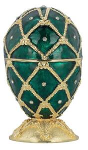 Smaltovaná šperkovnice bonboniéra ve tvaru Fabergého vejce 15 cm zelená