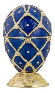 Smaltovaná skříňka na poklady ve tvaru Fabergého vejce 15 cm modrá