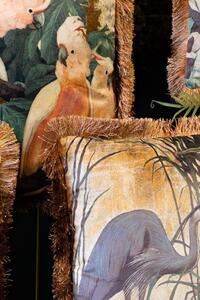 Sametový polštář s papoušky Kakadu se zlatými třásněmi - 45*45*10cm