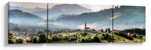 Obraz - vesnička v mlze (170x50 cm)