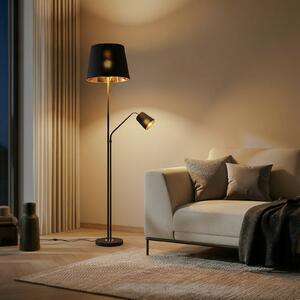 Lindby Stojací lampa Efalia, černá/zlatá, textil, světlo na čtení, Černá, Obývací pokoj / jídelna, kov, Moderní
