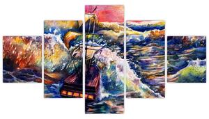 Obraz - Loď na oceánských vlnách, aquarel (125x70 cm)